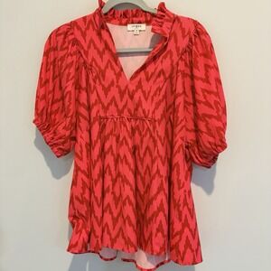 Umgee Short Puff Sleeves Blouse-Medium Silky